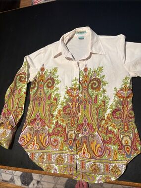 White Paisley Print Womens Button-Up Shirt